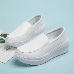Platform Loafers Chunky Heel Flat Shoes Walking Sneakers For Women - White - View 1