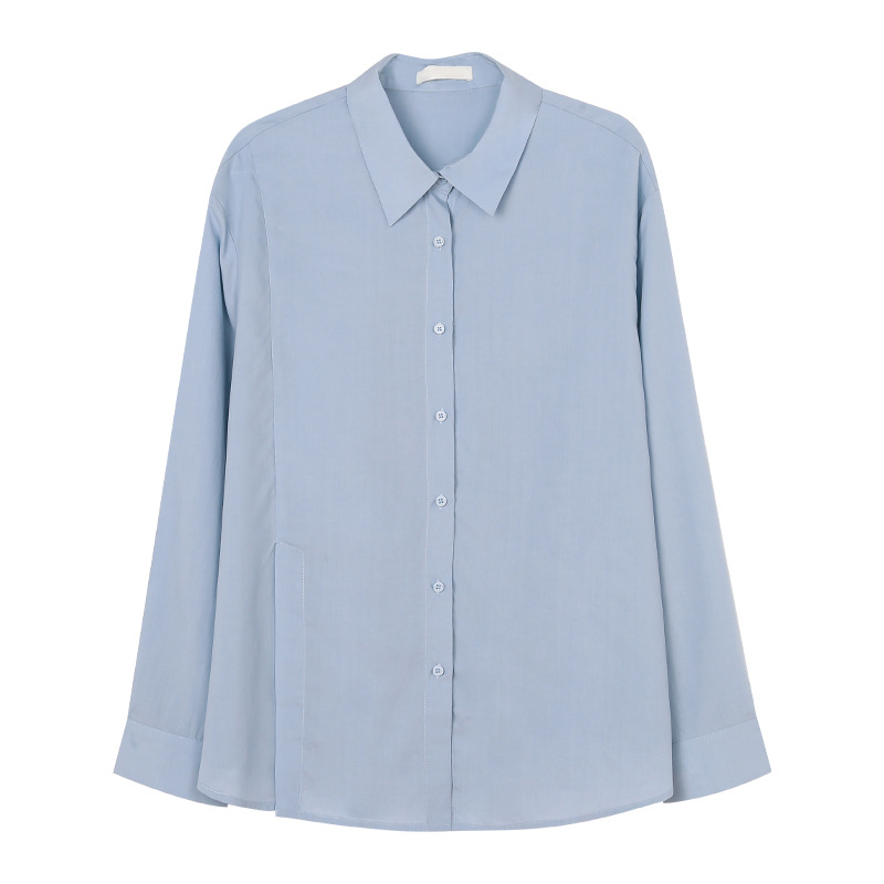 Plain Color Lapel Shirt Korean Version For Women