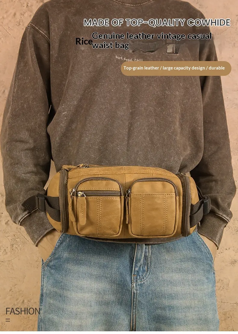 Hot-Selling New Style Frosted Leather Chest Bag, Multi-Functional Casual Crossbody Bag, Genuine Leather Bag, Large Capacity Waist Bag, Tool Bag