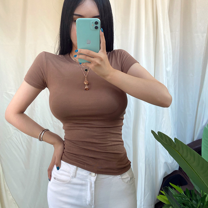 Western-style Solid Color Short-sleeved Bottoming Top