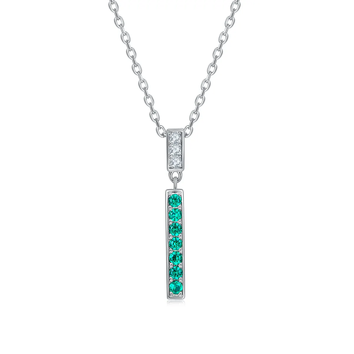 S925 Silver 3g Lab-Created Emerald Bar Necklace