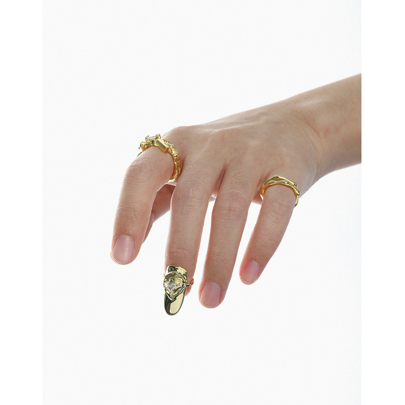 Personality Versatile Micro Inlaid Zircon Texture S925 Sterling Silver Nail Ring For Women