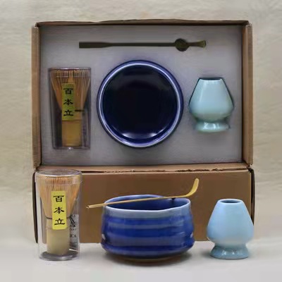 Blue matcha bowl set