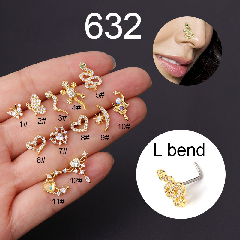 Titanium Screw Rod Zircon Nose Ring Piercing Jewelry
