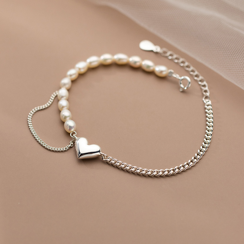 Title 3, Zilveren Love Pearl Ketting Armband Hartvorm Si...