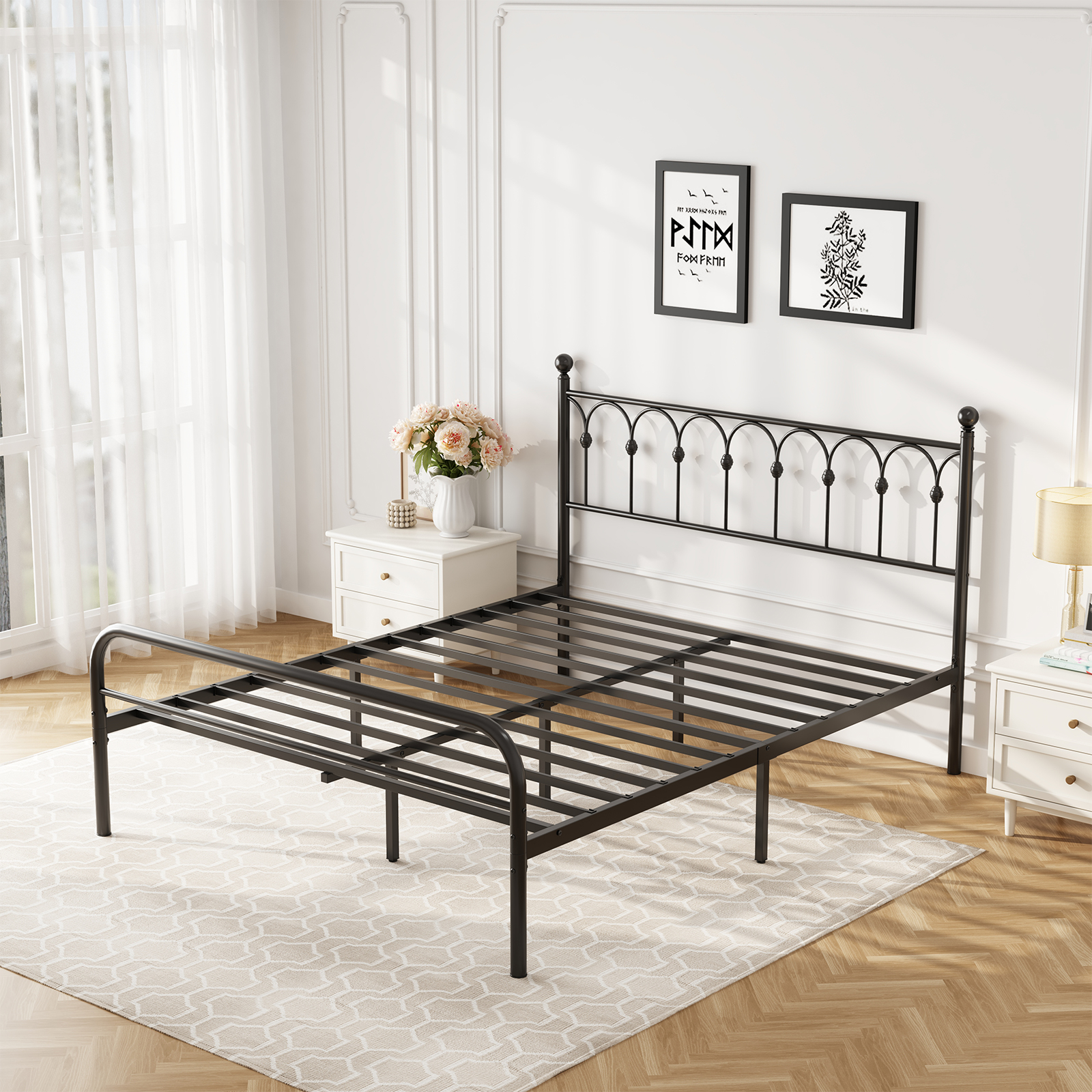 Sturdy And Durable Metal Base Frame, Noiseless Sturdy Steel Crossbars, Under-bed Storage Space, No Need For Box Springs