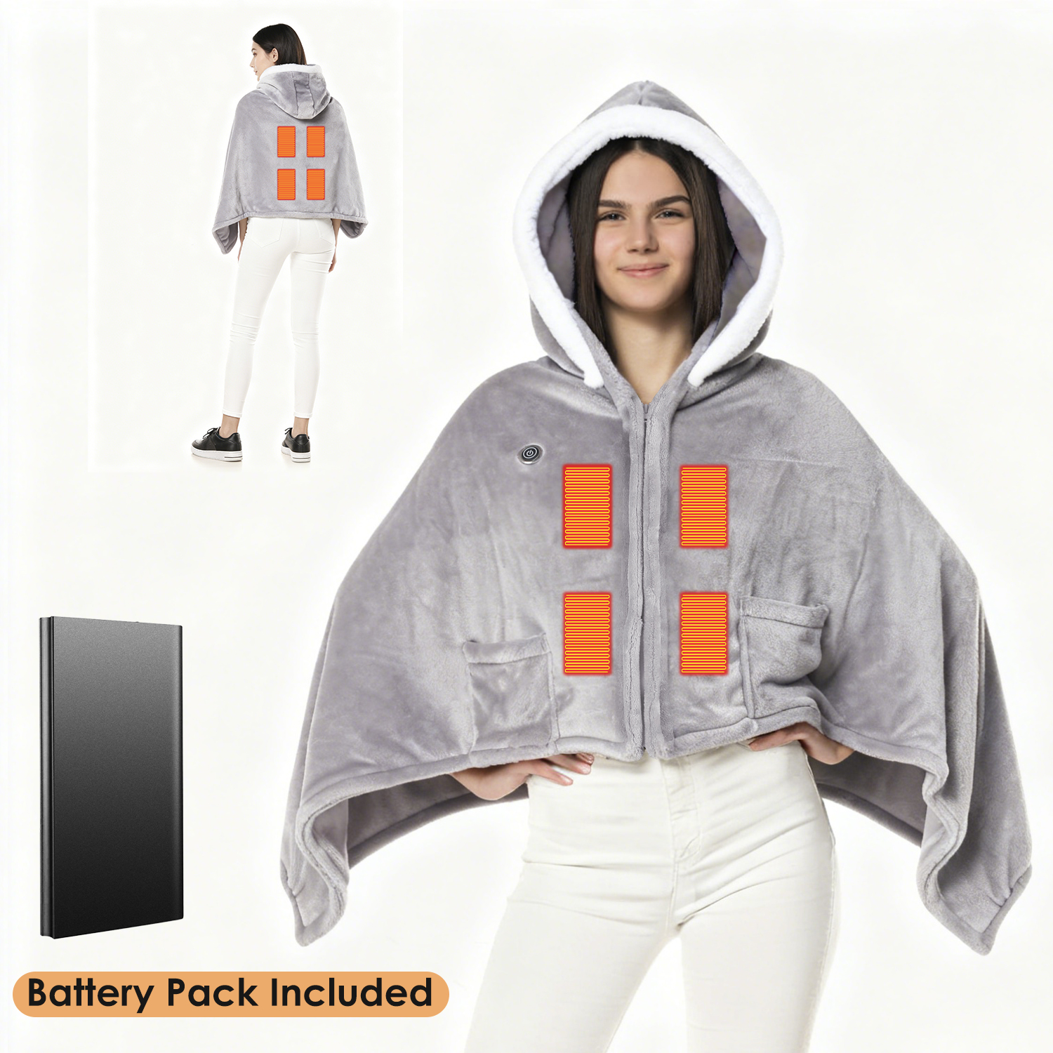 Wearable Heated Throw Blanket With 20000mah Battery Pack Double Sided Flannel Portable Electric Heating Hoodie For Women Men Machine Washable 3 Heating Levels Battery Operated