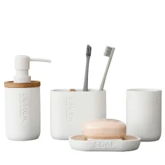 Four-piece Sanitary Ware Bathroom Supplies Resin Household Lotion Bottle Toothbrush Holder Cup - White - View 1