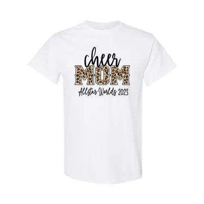 European And American Leopard Print Cheerleading Mother Round Neck Short Sleeve T shirt White2 - Shop at LoveMi