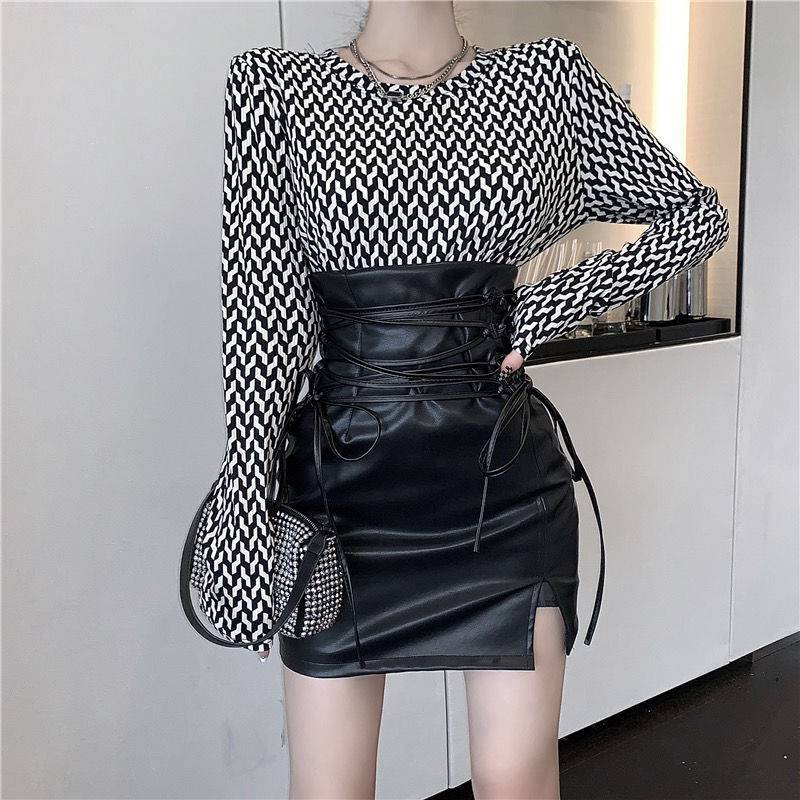 Title 4, Womens Strappy High Waist Slit Leather Skirt, ...