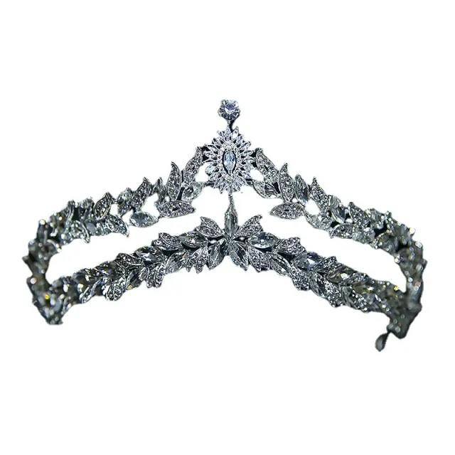 The New Crown Wedding Hair Accessories Bridal Headdress Crystal White Gold - Shop at LoveMi