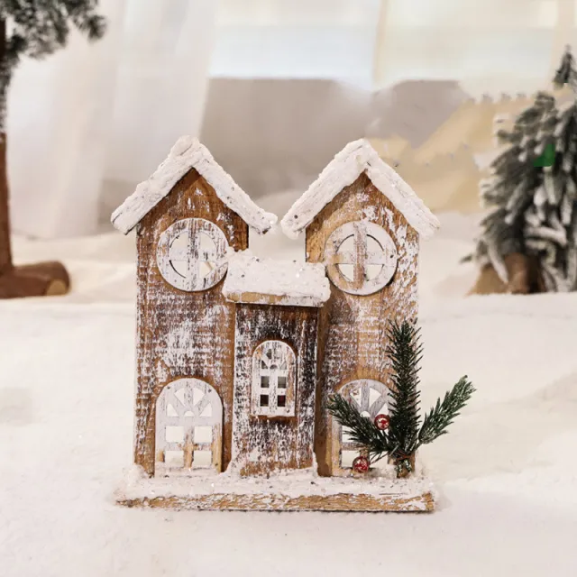 Christmas Decorations Wooden Luminous House Scene Layout White Painted Cabin - Shop at LoveMi