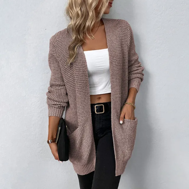 Women's Solid Color Pocket Sweater Women's Cardigan Coat Pink - Shop at LoveMi