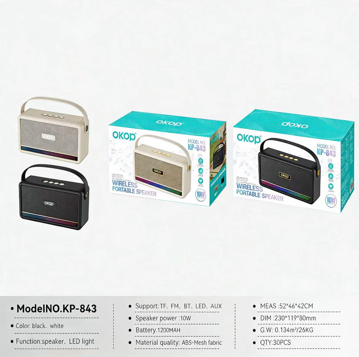 KP-843 Best-Selling Wireless Bluetooth Speaker Portable Handle Home Use RGB Ambient Light Factory Direct Wholesale Export-Exclusive