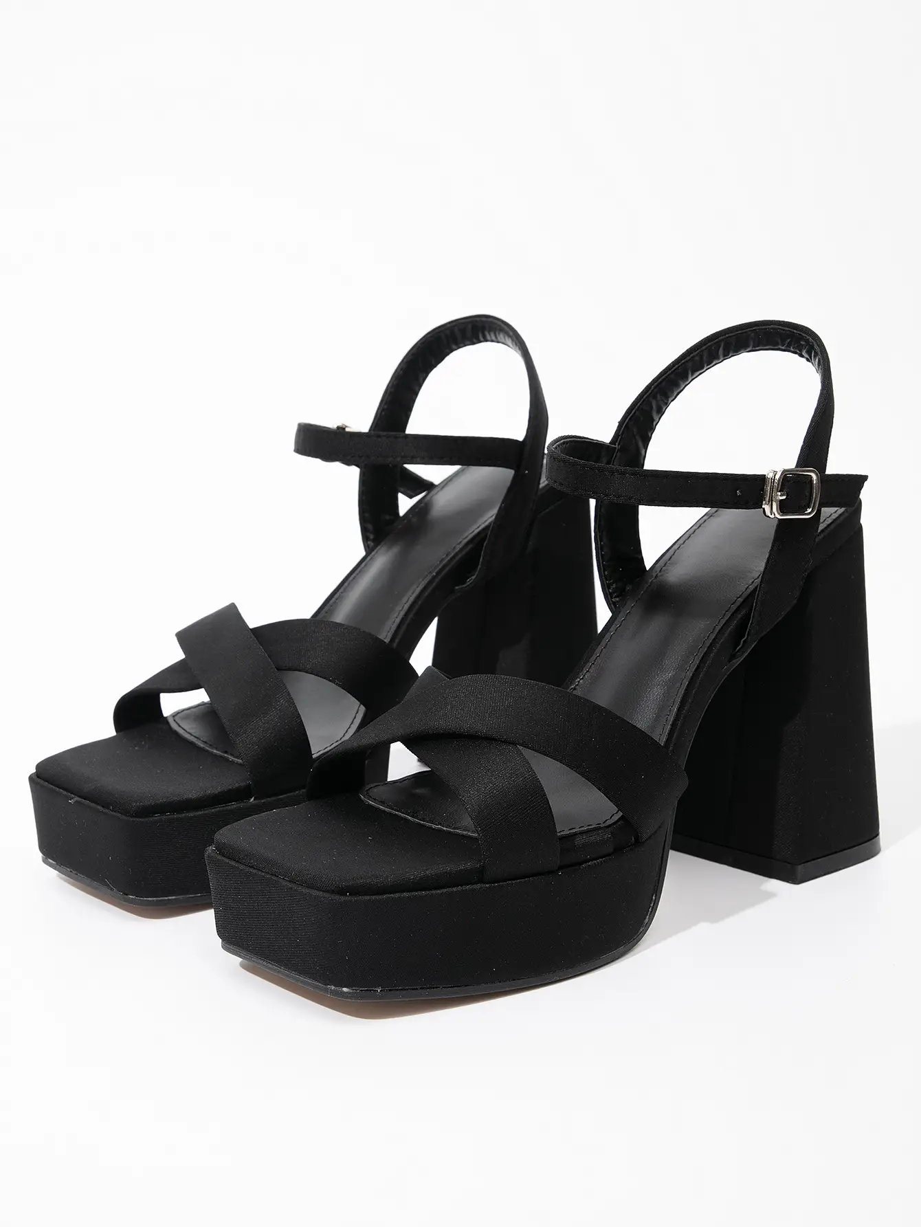 Suede Platform Sandals with Chunky High Heel and Buckle Strap