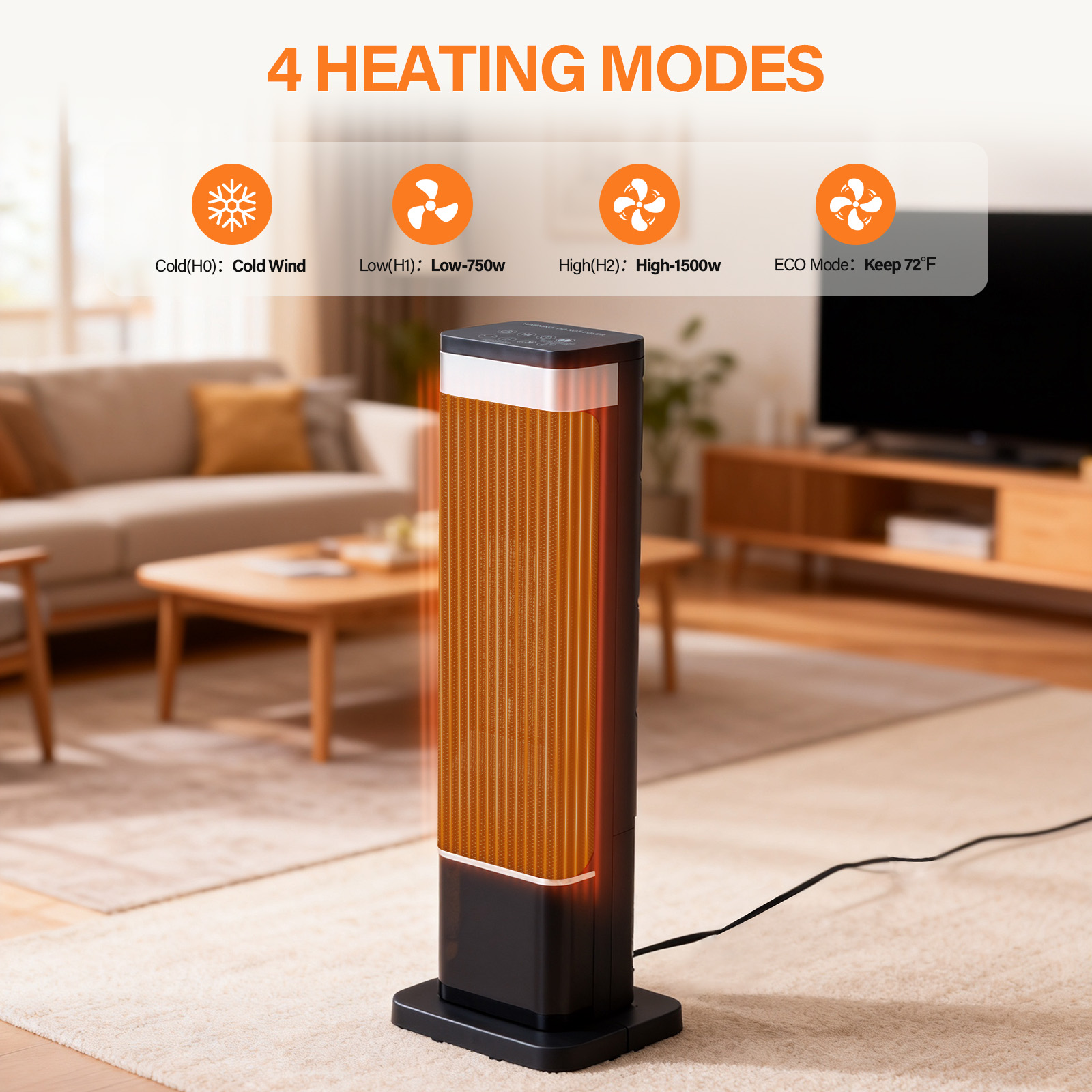 23inch Space Heaters For Indoor Use, Portable Heater With 7 Light Colors image 8