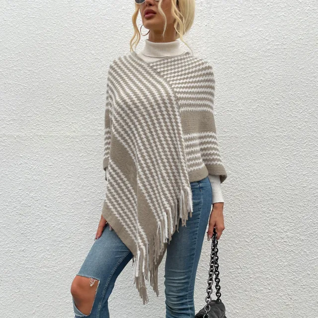High Neck Cloak Type Women's Pullover Shawl Sweater Khaki - Shop at LoveMi
