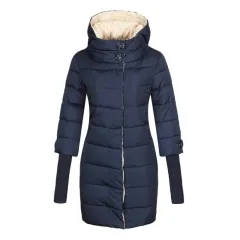 Winter Jacket Women Hooded Cotton Parka Long Coat Plus Size - Blue - View 1