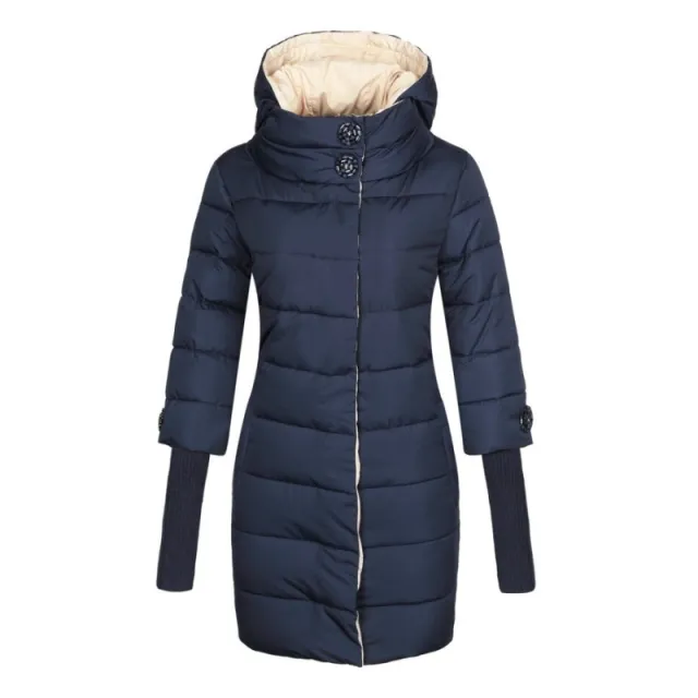 Winter Jacket Women Hooded Cotton Parka Long Coat Plus Size Blue - Shop at LoveMi