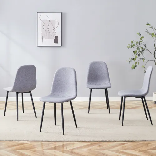 Luxury Simple Chair Set Of 4 Light Gray Linen Cotton Material High Resilience Dining Chair With Metal Black Leg.Integral Metal Leg Architecture,S... Blacklight Gray - Shop at LoveMi