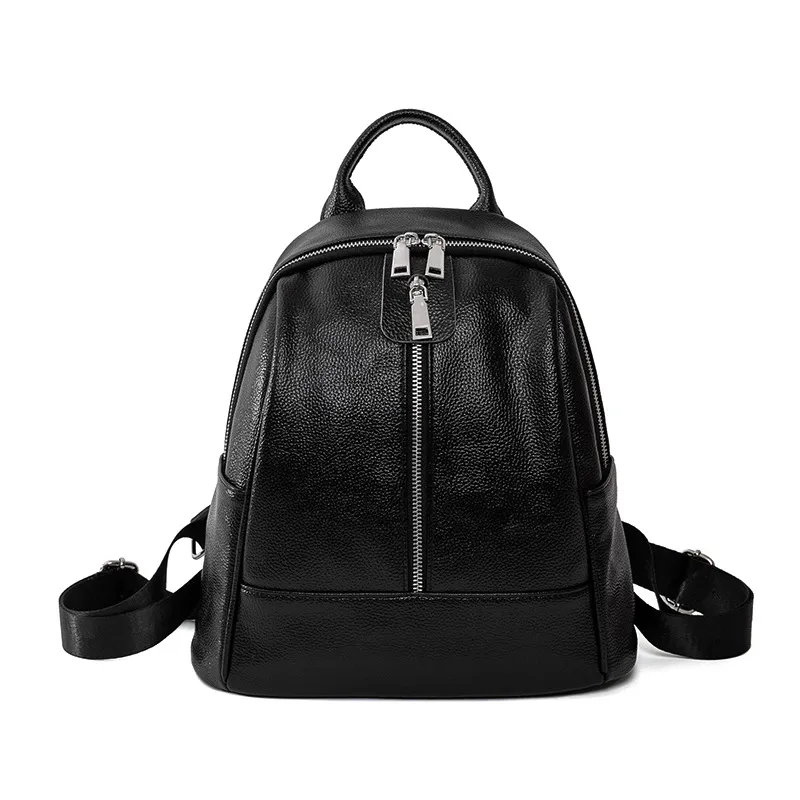 Travel All-match Trendy Fashion Leather High-capacity Ladies Backpack - Black