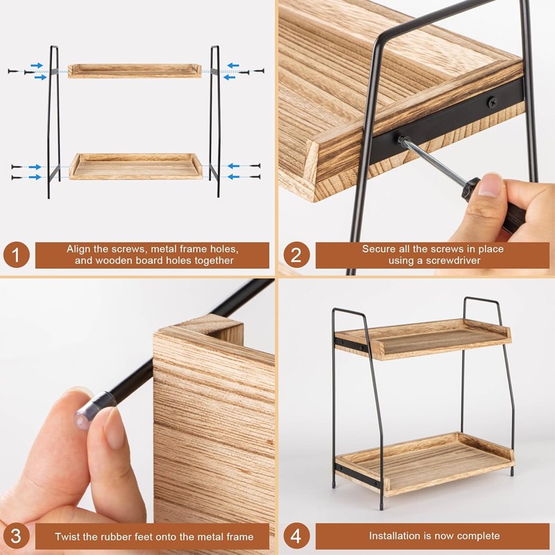 2-Tier Coffee Station Organizer For Countertop, Wooden Kitchen Counter Shelf UK 7
