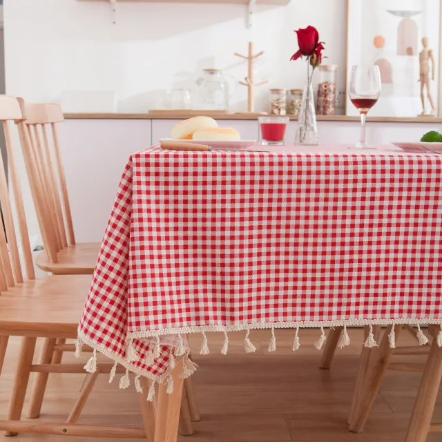 Fabric Cotton And Linen Small Round Table Cloth Square Red Table Cloth Red Plaid With Broom Lace - Shop at LoveMi