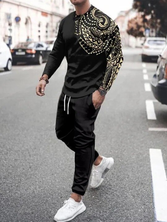 3d Digital Printing Crew Neck Sweater Sports Trousers Suit