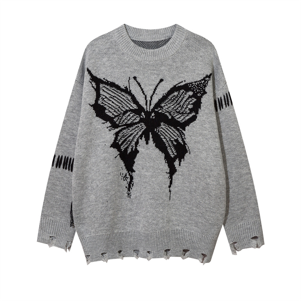 Title 5, Idle Style Butterfly Jacquard Round Neck Sweate...