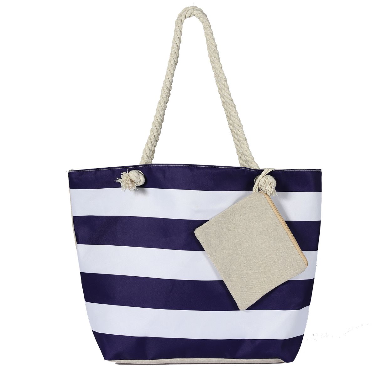 Waterproof Beach Tote Bag for Women. MATERIAL: Unique outer canvas material, inter polyester, hemp rope handle, foldable, easy to clean, waterproof and sandproof, durable and washable. LARGE BEACH BAG: Size 22.83 X 7.87 X 14.96 inch, there is enough space