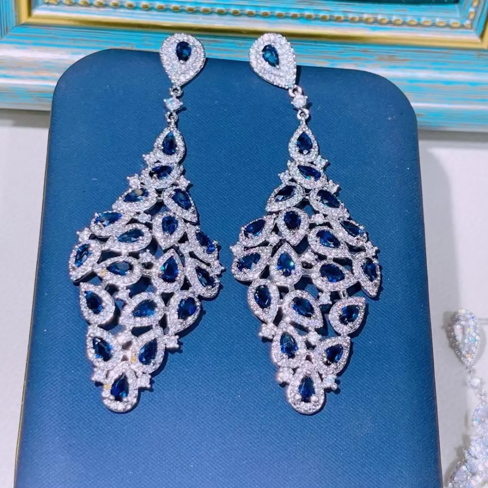 Luxury Full Zircon Water Drop Tassel Large Diamond Earrings