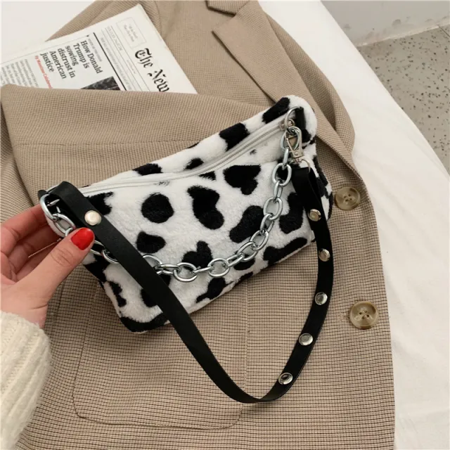Leopard Pattern Plush Bag Personality Diagonal Women Bag Chain Bag Bag Shoulder Leopard - Shop at LoveMi