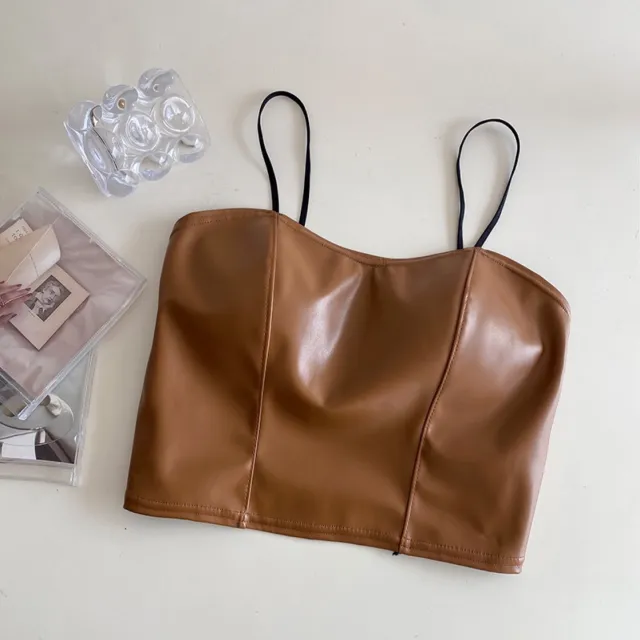 Retro Leather Vest Women Wear Short Stretch Brown - Shop at LoveMi