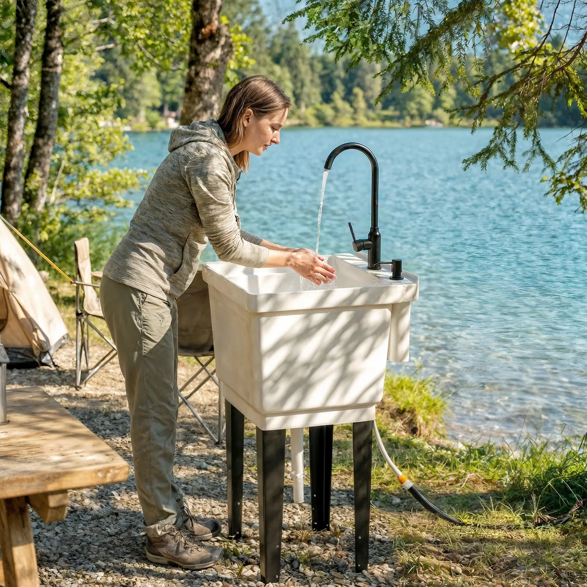 Portable 23-Gallon Utility Sink Laundry Tub For Washing Room, Freestanding Laundry Sink With Soap Dispenser, White