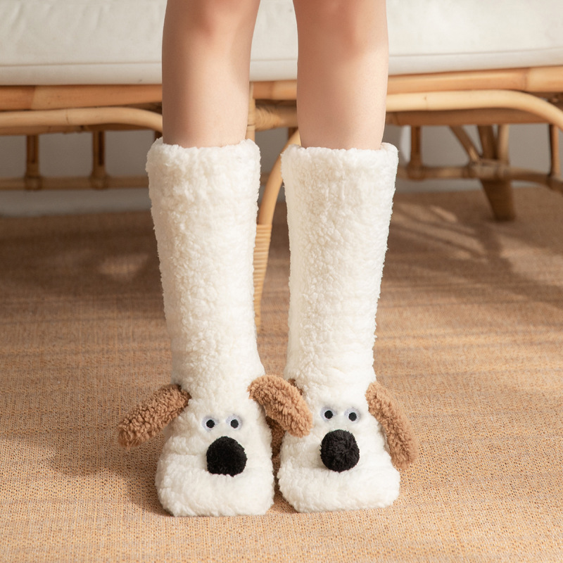 Cute Cartoon Dog Floor Socks Winter Warm Non-slip Plush Socks For Women - Picture 11 of 11