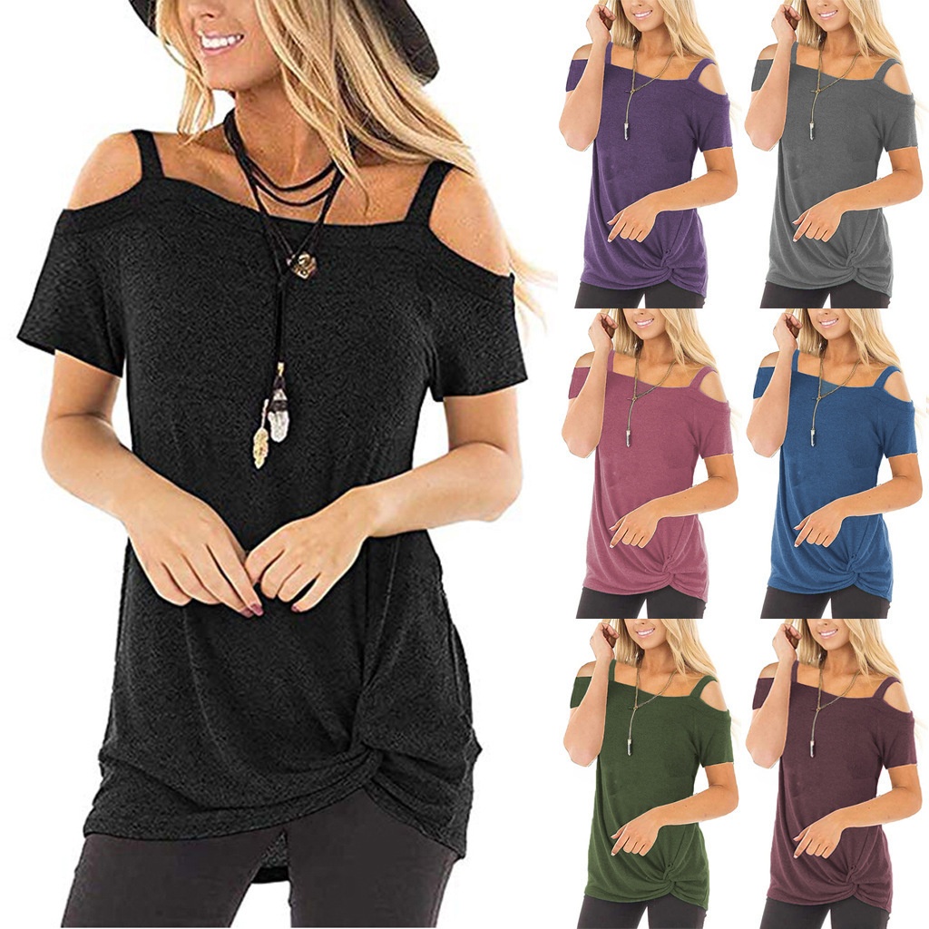 Women's Solid Color European And American Fashion Off-the-shoulder Pullover T-shirt