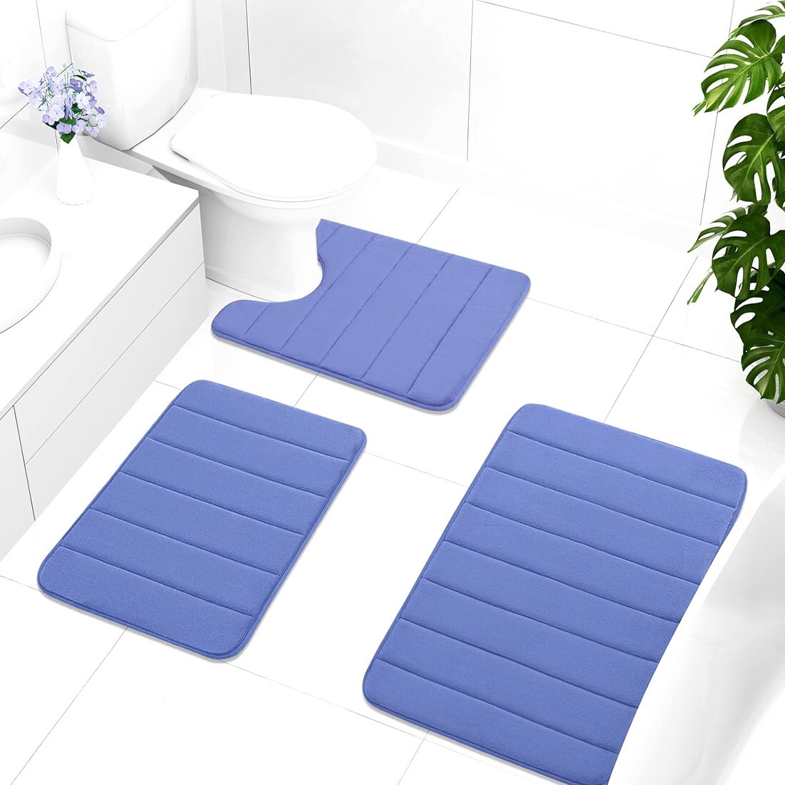 MEMORY FOAM BATH MAT PEDESTAL SET NON SLIP TOILET BATHROOM CONTOUR RUGS 3 PIECE — image 8