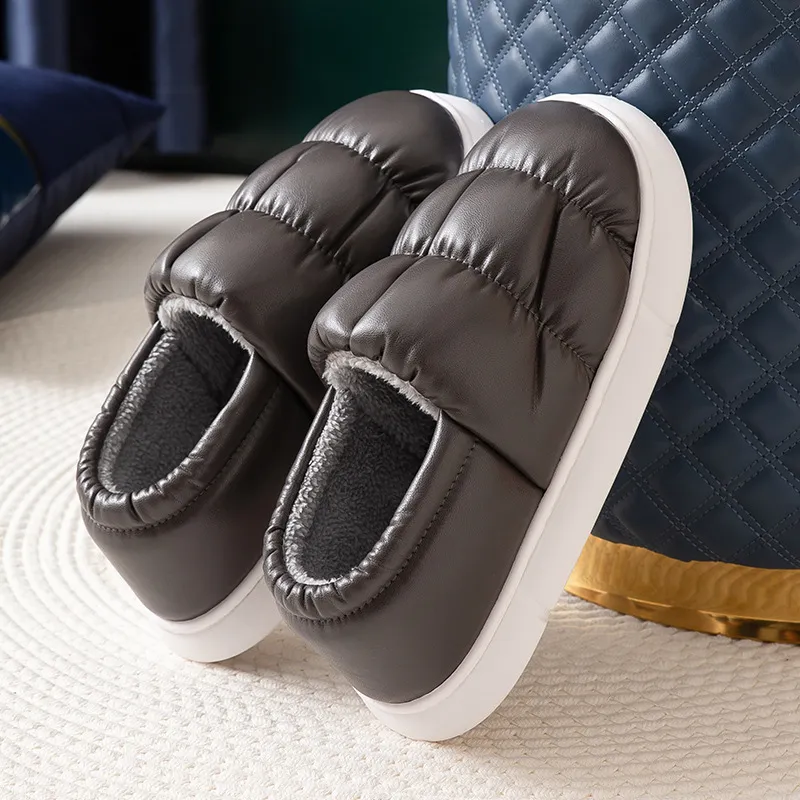 Home Slippers Women Soft Waterproof Non-slip Shoes Winter - Coffee