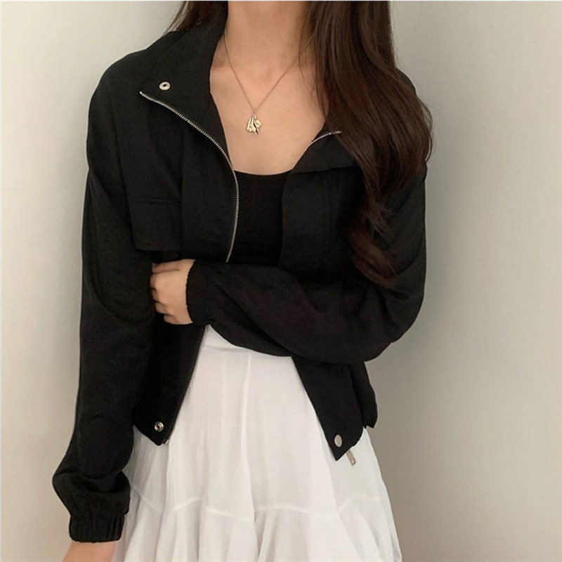 Utility Stand Collar Large Pocket Oversized Jacket Top Black - Shop at LoveMi