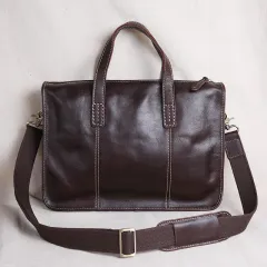 Vintage Business Leisure Horizontal Style Leather Briefcase Computer Bag - Coffee - View 1