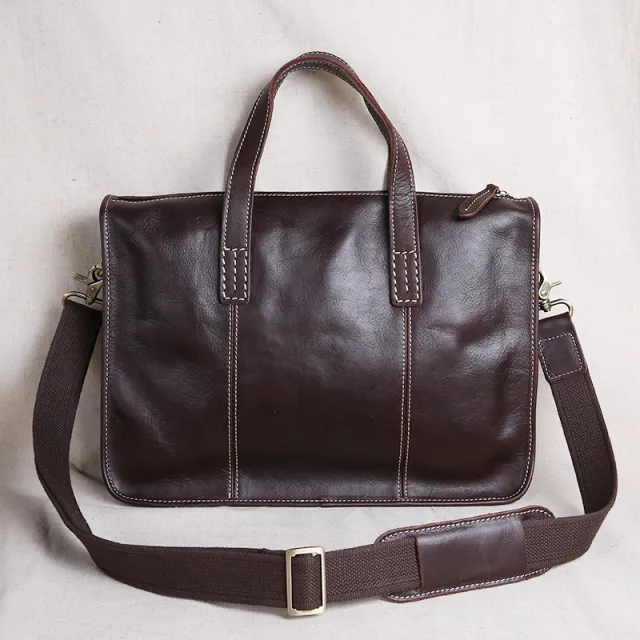 Vintage Business Leisure Horizontal Style Leather Briefcase Computer Bag Coffee - Shop at LoveMi