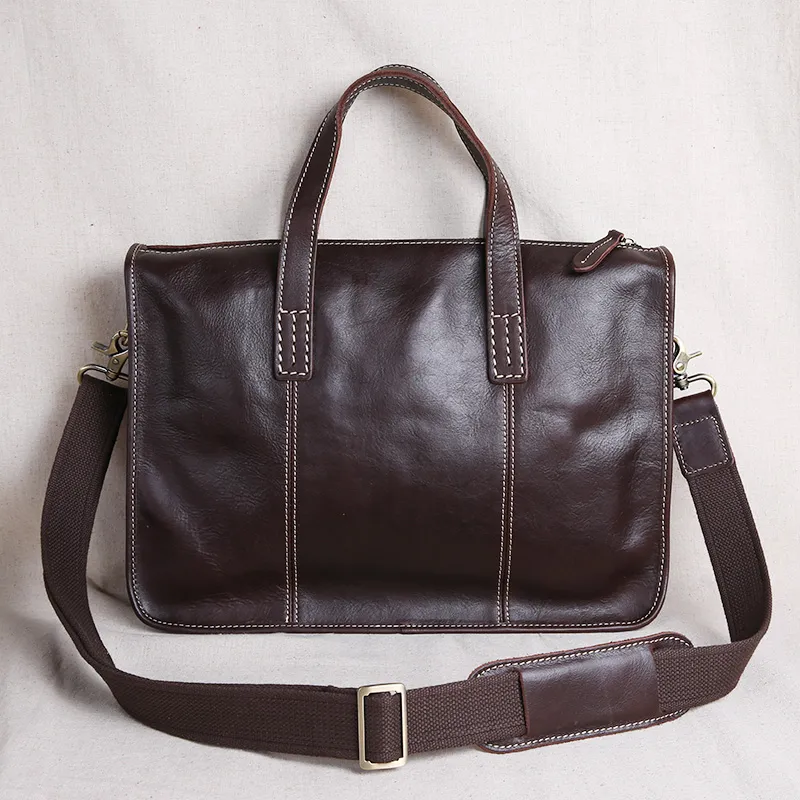 Vintage Business Leisure Horizontal Style Leather Briefcase Computer Bag - Coffee