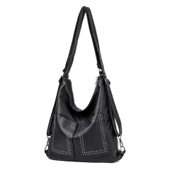 Trendy Fashion Ladies Tote Bag One Shoulder Handheld Diagonal Retro - Black - View 1