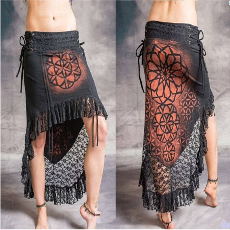 Digitally Printed Lace Stitching Irregular Skirt