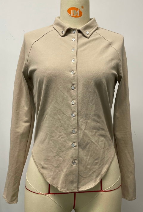 Women's Cotton Solid Color Long Sleeved Slim Shirt