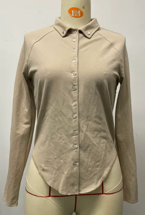Women's Cotton Solid Color Long Sleeved Slim Shirt Khaki - Shop at LoveMi