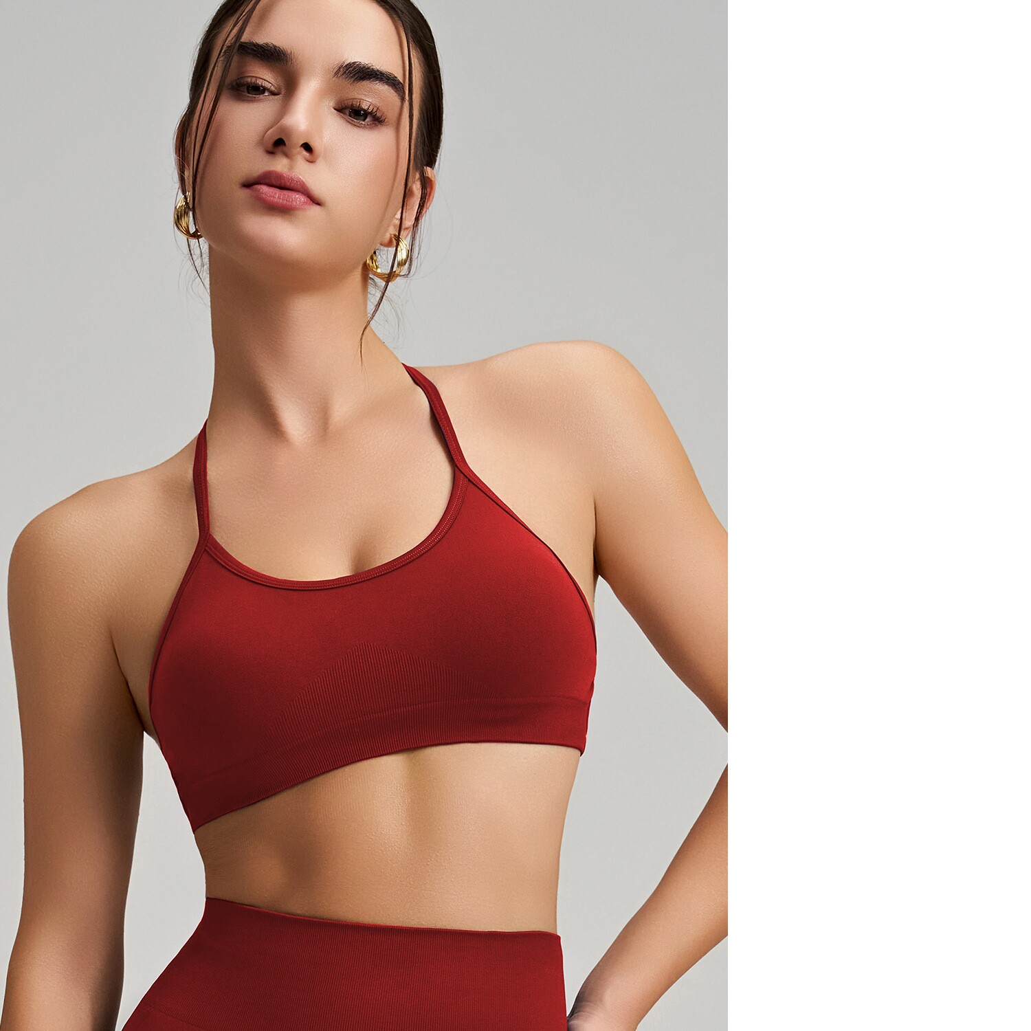 Women's Seamless Thin Strap Cross Back Yoga Outfit Set, Quick-Dry Tight Sports Fitness Bra For Running 8