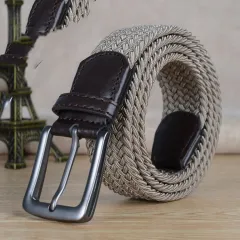 All-match Pin Buckle, Non-hole Elastic Adjustable Canvas Woven Trouser Belt - Khaki - View 1