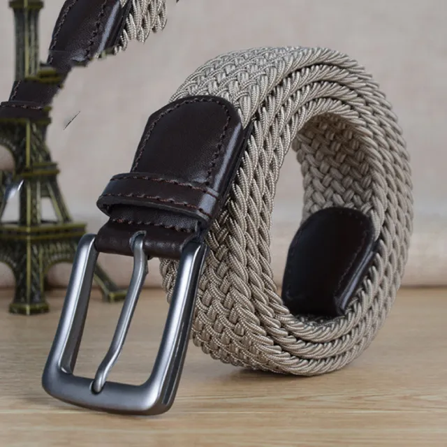 All match Pin Buckle, Non hole Elastic Adjustable Canvas Woven Trouser Belt Khaki - Shop at LoveMi