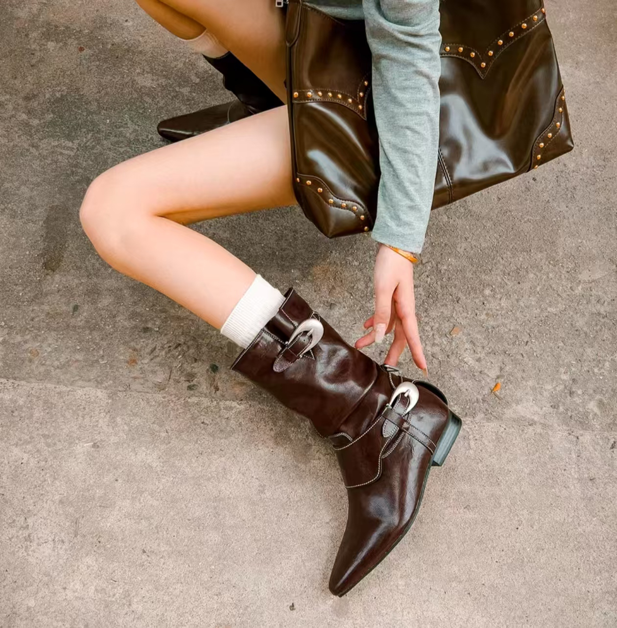Leather Pointed Toe Ankle Boots, picture 2 of 3